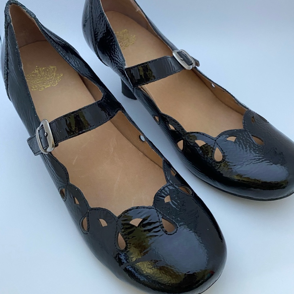 Crown Vintage styl Black Patent Heels Mary Jane 11